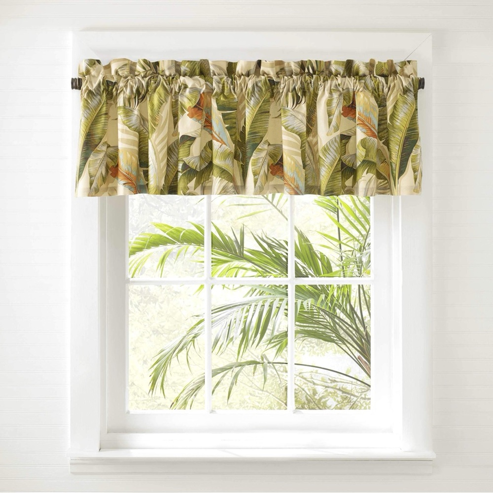 Tommy Bahama Palmiers Window Valance Green Cream Tropical Leaves Boho